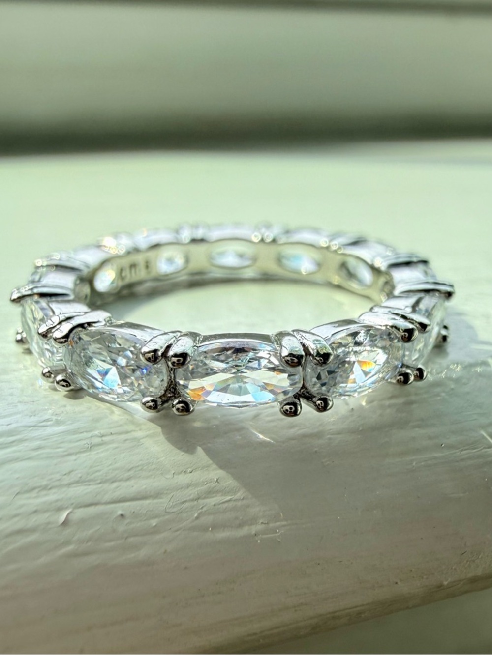 NEW! 14k White gold plated  Marquise Cubic Zirconia Eternity Stacking Band